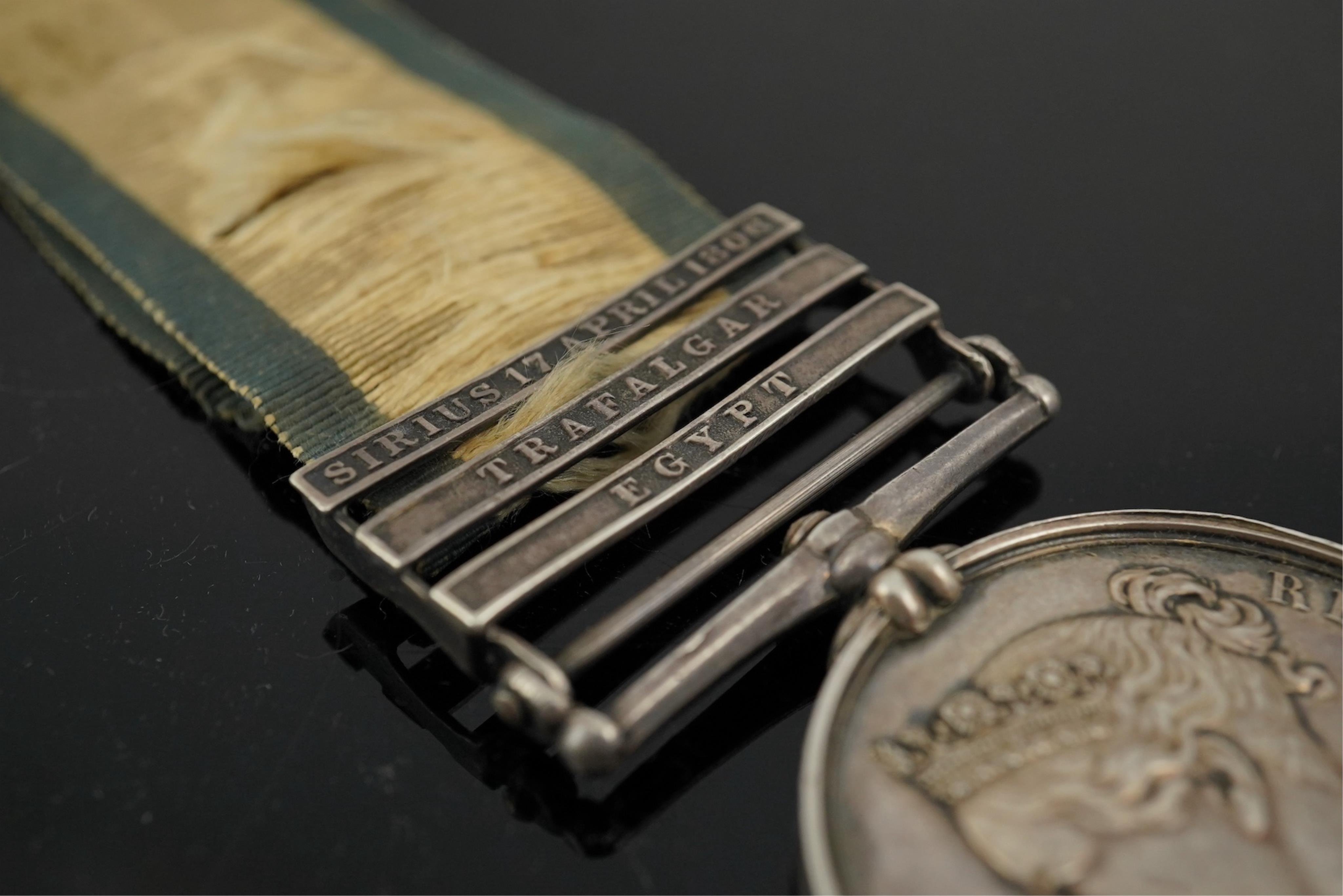 Battle of Trafalgar interest; Four medals awarded to members of the Robertson family. A Victorian naval General Service Medal to Thomas Robertson, Surgeon, with three bars for;, Sirius 17 April 1806, Trafalgar and Egypt,